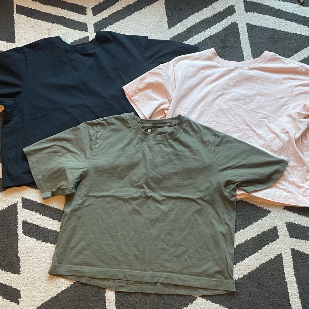 3 top bundle!! Supima cotton workout or casual short sleeve tops (L)